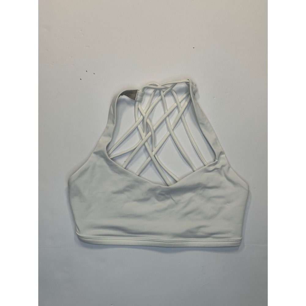 Lululemon Free To Be Wild High Neck Long Line Bra White Strappy Back Sz 4
